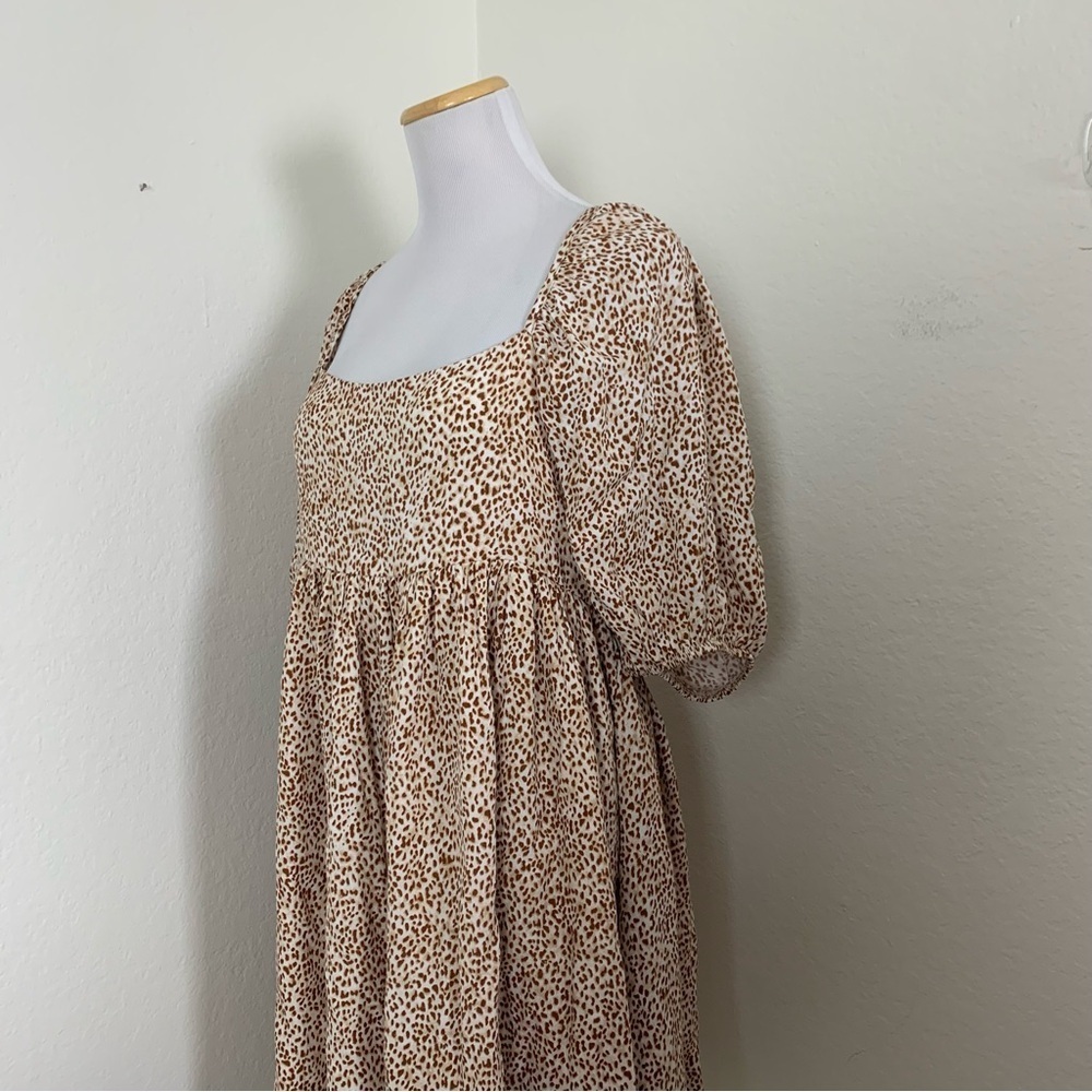 By Together Animal Print Baby Doll Mini Sun Dress Lace Up Back Sz L - Picture 9 of 17
